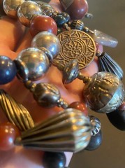 VTG OLD NATURAL STONE SILVER TONE BEAD NECKLACE NATIVE AMERICAN DROP PENDANT