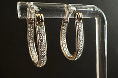Gold Over 925 Sterling Ross Simons Oval Horseshoe Hoop Diamond Chip Earrings