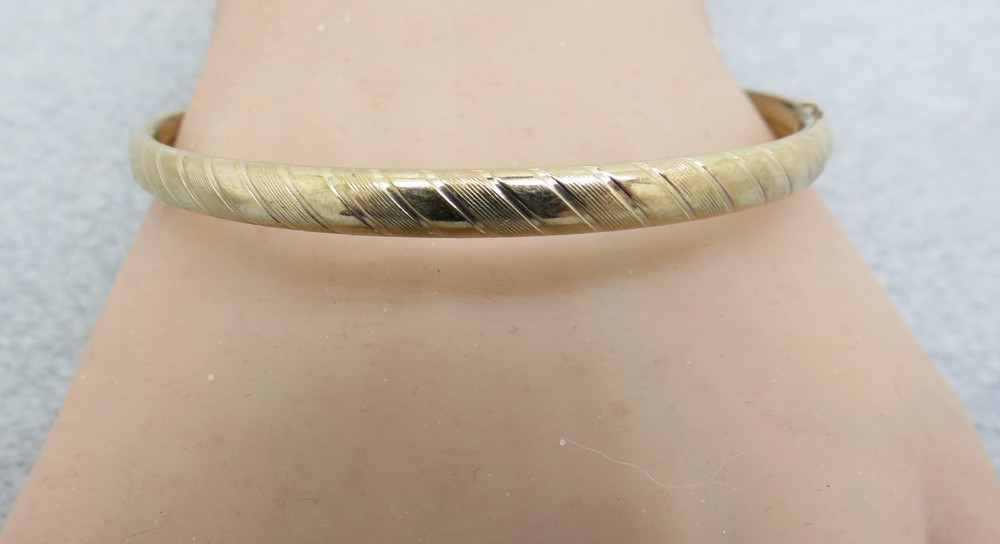 Antique 14k Gold Filled Bangle Bracelet Marathon Slim Stripe Etched Stackable