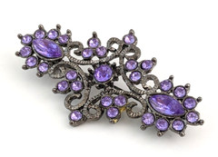 Regal Purple Glass Rhinestone Brooch Gun Metal Grey Sparkles 9616