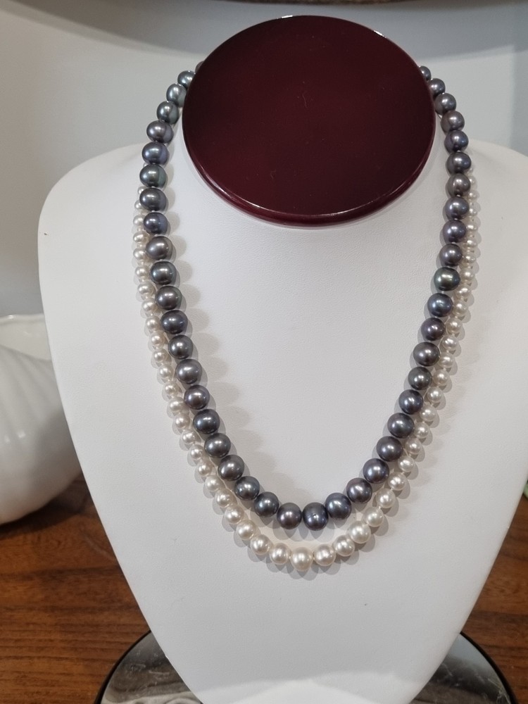 Vintage 14k White Gold Peacock Pearl & Sterling Silver Pearl Necklaces See Video