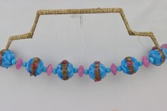 Sky Blue Cake Bead Necklace with Glass Bead Spacers, Closed Single Strand, 132gr