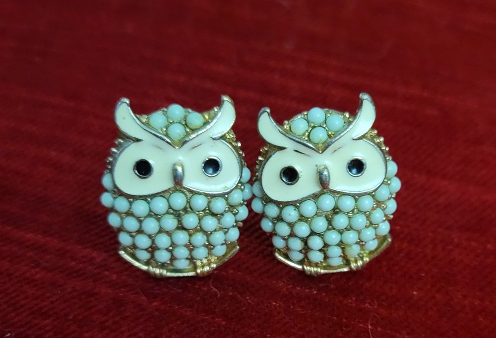 Vintage Clip On Owl Earrings
