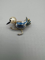 Vintage Jewelry Tiny Animated Bird Hand Painted Spain BROOCH PIN Blue
