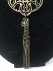 Vintage Pendant Necklace Antique Silver Tone Statement Metal Tassel 28 in