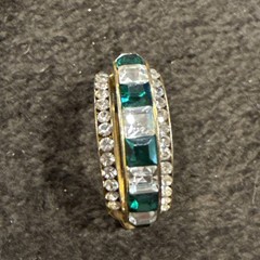 Gold Tone Green And White Rhinestones Clip On Earrings Approx 1”