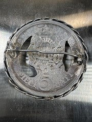 Latvia 1931 5 Lati Silver Coin Brooch Cutout Jewelry 24.4g Handmade