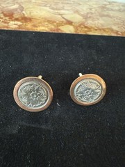 Vintage Randy Secatero Round Brass Bronze Silver Bullet Back Cufflinks Signed