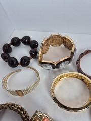 Lot of 30+ Mixed Materials Bracelets Bangle Stretch Cuff Wood Leather Metal
