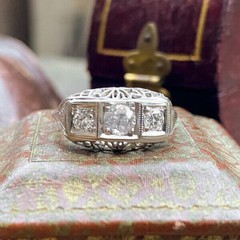 Vintage Style 3 Stone Filigree Ring 2.2 Ct Simulated Diamond 14k White Gold Over