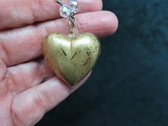 Valentine’s Day 1980’s Crystal Bead Chain w/Distressed Puffed Heart Pendant