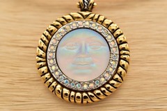 Vintage Kirks Folly Seaview Moon Face Pendant Necklace Gold AB Crystal 80s Bin3D