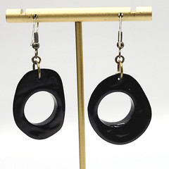Acrylic Faux Dark Shell Irregular Circle Dangle Hoop Hook Style Pierced Earrings