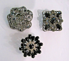 Vintage Black Clear Rhinestones Crystals Brooches Pins (lot of 12)