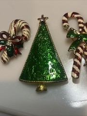 Vintage Enamel Holiday Christmas Brooch Lot