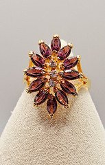 Vtg 18K Yellow Gold Electroplated Genuine Garnet & Cubic Zirconia Cocktail Ring