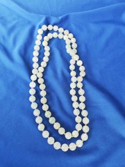 Original Old JADE White Green 8 Millimeters Deco Necklace Vintage 30″ inch Long