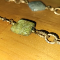 Vintage Artisan Jade Turquoise Carnelian Rutilated Quartz Necklace 14K GF