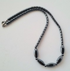 Hematite Beaded Black Bead Collar Choker Fashion Bib Necklace 17″ Vtg