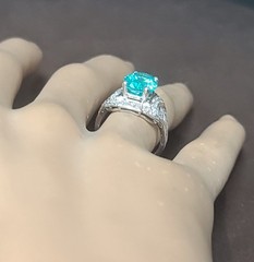Vintage Filigree Platinum Engagement Ring 4.10ct. Blue Neon Tourmaline Oval Cut