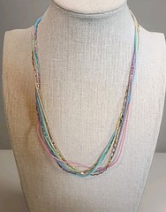 Vintage Enameled Multi Color 8 Strand 18″ Necklace Pastel And Gold Tone