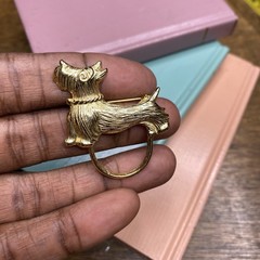 Vintage Scarf Ring Clip Gold Scotty Dog Jewelry Brooch Pin Scottish Terrier