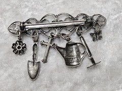 Antique Grow In Grace Silver Tone Charm Brooch Pin 1.5in