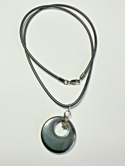 VINTAGE STERLING SILVER BLACK LEATHER 18IN LONG NECKLACE 925 & PENDANT
