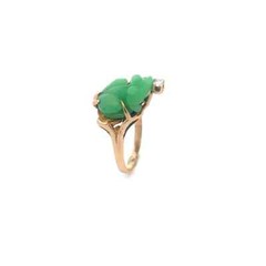 Diamond Gold Frog Ring Carved Jade 18k Yellow Vintage