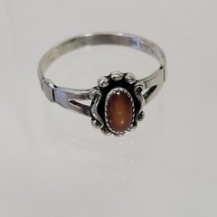 Vtg signed WM Wheeler STERLING Silver Orange Shell Ring sz-7.5 Estate 925 2.4g