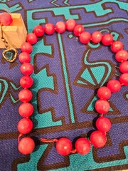 Red Coral beads 16″ broken necklace cord and broken earring and solo bead