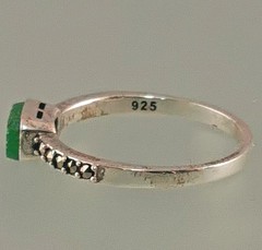 Silver Ring Green Jade Markasite Art Deco 925 Silver Size 56