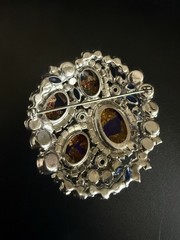Vintage Juliana D&E Blue Gold Fluss Art Glass Rhinestone Brooch RARE Book Piece
