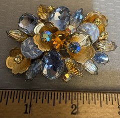 Vintage Juliana Periwinkle Blue AB Rhinestone Brooch Goldtone D&E Book Piece 3″