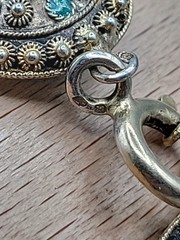 Antique Dutch 833 Silver Filigree Bracelet Green Glass Art Deco S-Hertogenbosch