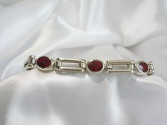 Vintage Sterling Silver 925 Jasper Station Chunky Taxco Mexico Bracelet 8″