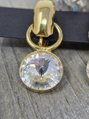 2 Pairs Vintage Gold Tone & Clear Rhinestone Clip-on Earrings Dangle Drop Style