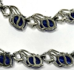 Vtg 1950s Lisner Signed Cobalt Blue Cabochon Leaf Necklace Bracelet Demi Parure