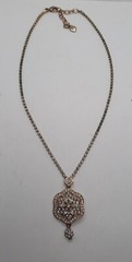 Vintage Signed Carol Lee Rhinestone Flower Pendant Necklace