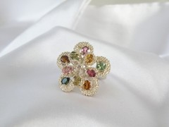 Vintage Sterling Silver 925 3D Pinwheel Irradiated Tourmaline Unique Ring Size 7
