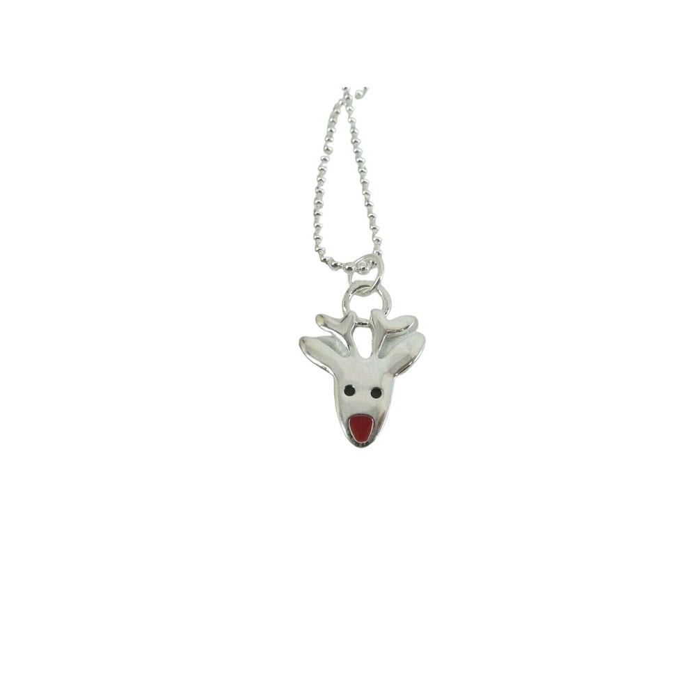 Vintage Silvertone Reindeer Pendant Necklace Deer Silver Tone 52635