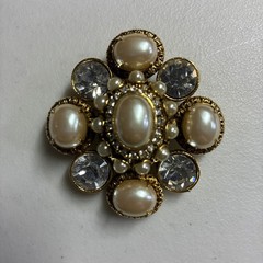 2 Inch Graziano Brooch Rhinestones And Faux Pearls.