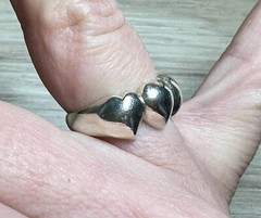 Vintage Handmade Sterling Silver Triple Heart Band Ring, Size 5.75, 3.2g