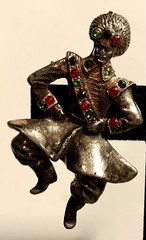Vintage Brooch Pendant Gold Tone Russian Dancer Multicolor Cabochons