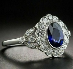 3.50 Ct Natural Sapphire Art Deco Vintage Engagement Ring 925 Sterling Silver