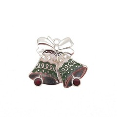BEAU 925 Sterling Silver Vintage Enamel Christmas Bell Mini Charm Pendant