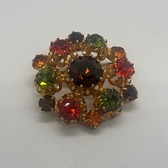 Vintage Star Brand Made in Austria Rhinestone Brooch Gold Tone Multi Color Pin