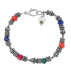 Vintage Mexico Sterling Silver 925 Multi Color Lampwork Bead Bracelet 8″
