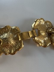 Les Bernard Runway Necklace Earrings Set Statement Signed Lilly Pads Gold Plate