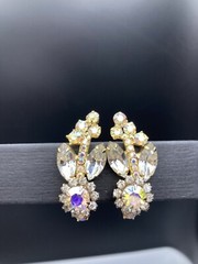 JULIANA D&E Book Piece AB Rhinestone FLOWER Shape CLIMBER Clip Earrings Ref 4724
